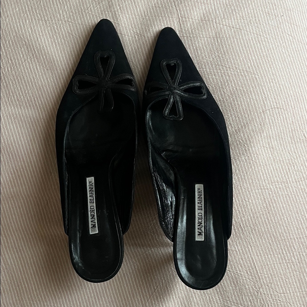 Manolo Blahnik Black Mules with Bow Accent